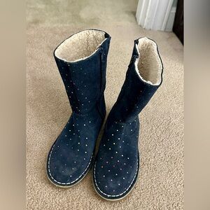 Mini Boden Navy Boots with Colorful Dots